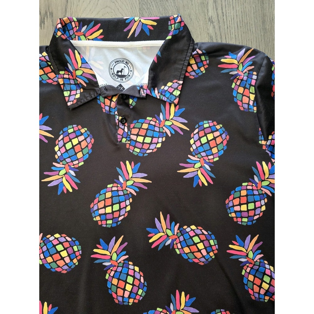 Proud 90 Golf Is Fun Polo Multicolor Pineapple AOP Mens 2XL XXL